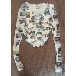 White, Cropped, Long-Sleeve Top